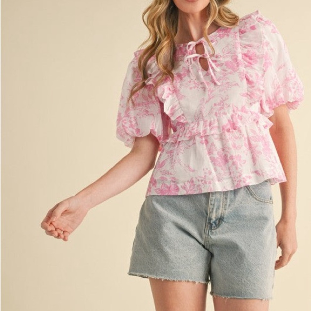 Floral Pink Ruffle Blouse